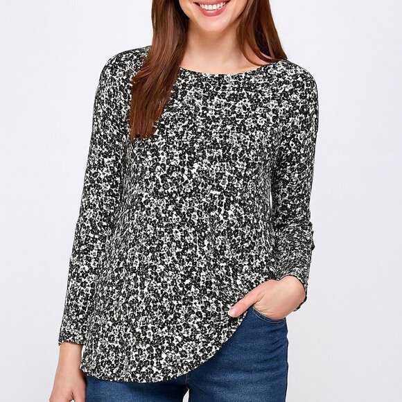 J. Jill Tops - J Jill Top Wearever Size Large Black Floral Tie Back Long Sleeve Stretch Boxy